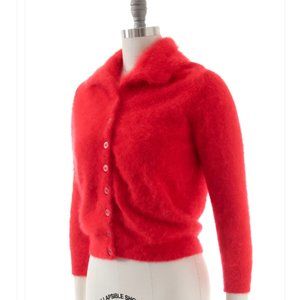 1950's Parkhurst Red Angora Knit Cardigan (Sm/Med)